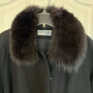 Vintage Forecaster of Boston Black Women Coat Wool Fox Fur Collar size 6